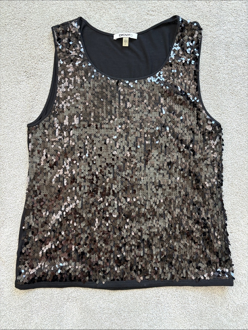 DKNY Black Sequin Scoop Neck Tank